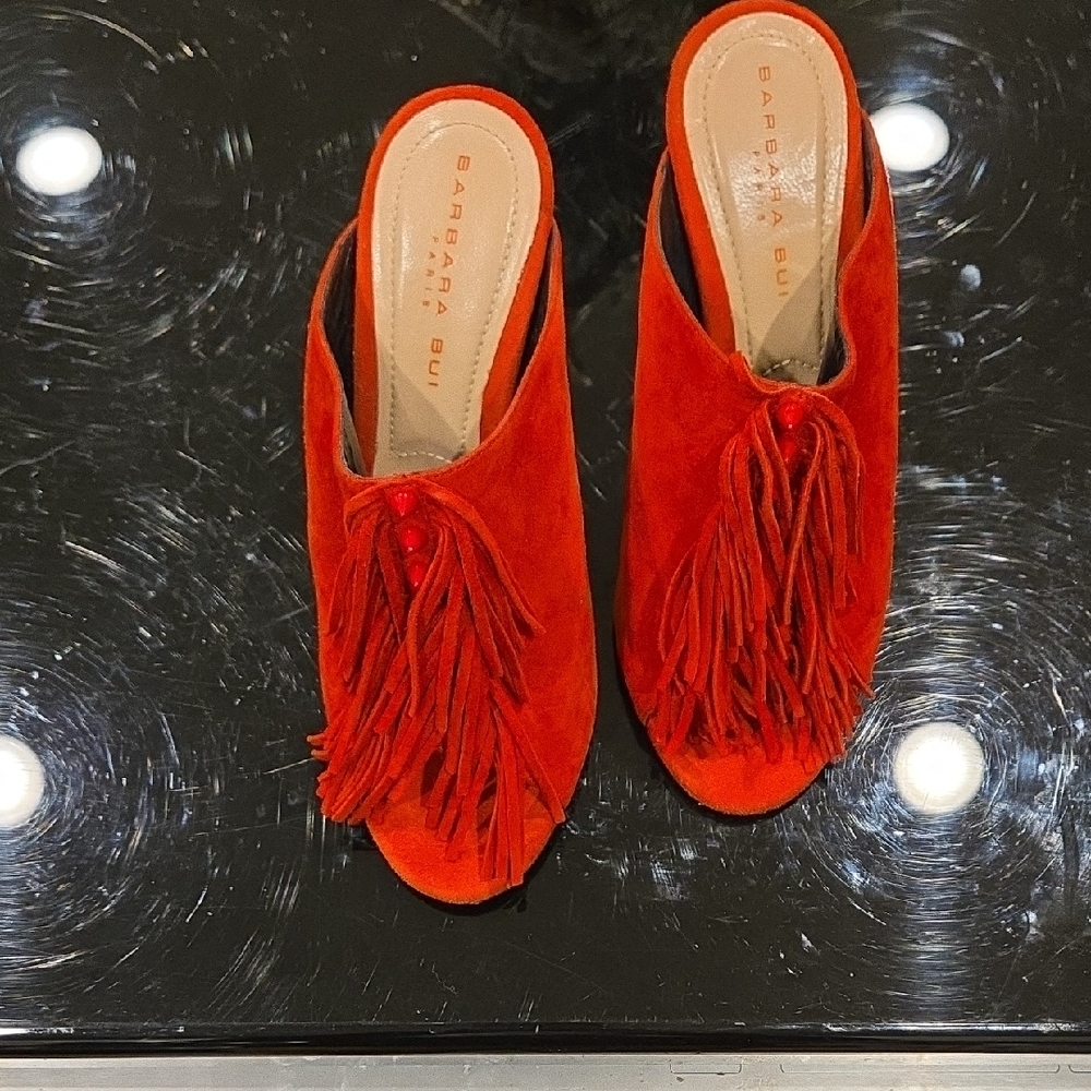 Barbara Bui Vibrant Red Fringe Mules